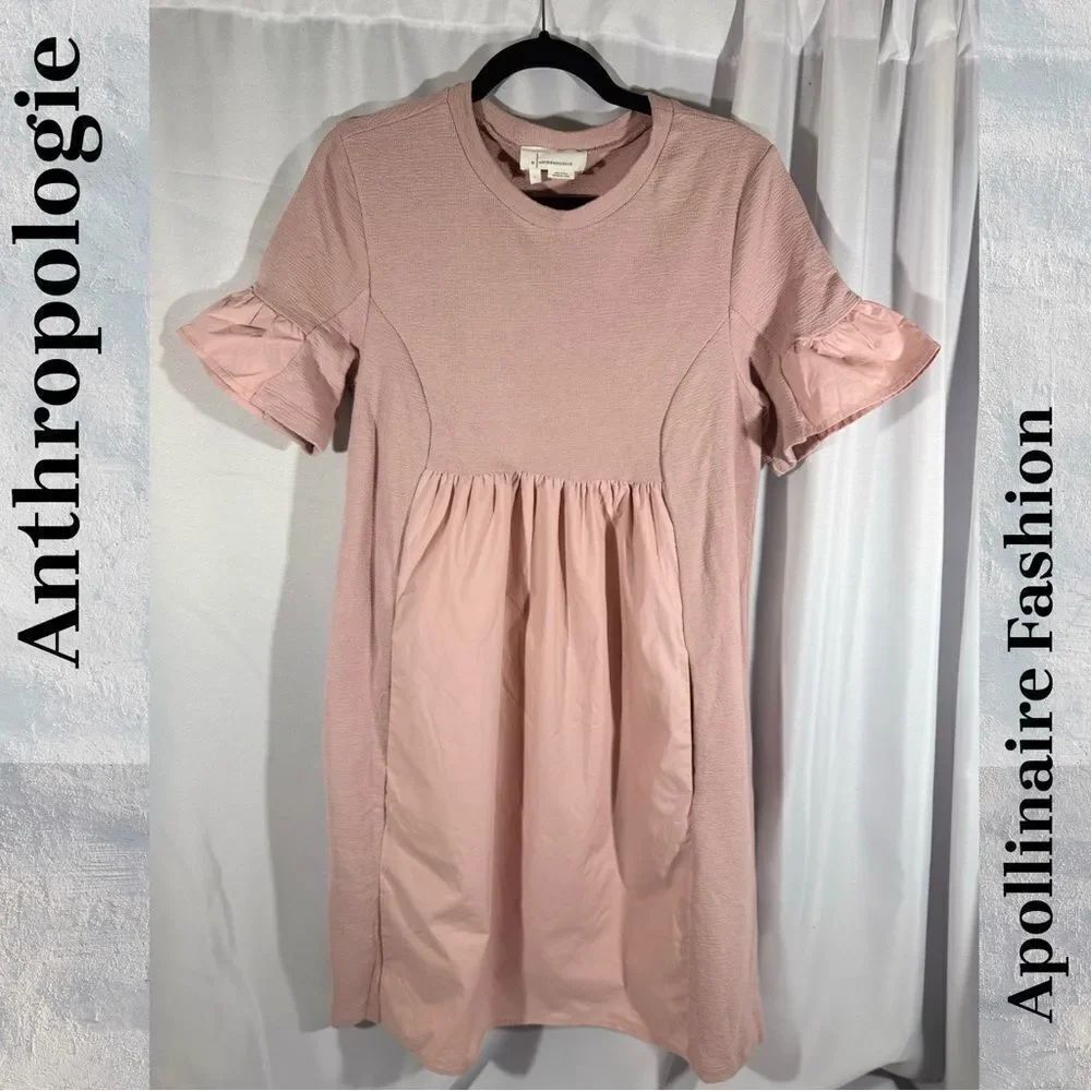 ANTHROPOLOGIE GWENEIRA WOVEN BABYDOLL DRESS IN PINK LARGE NWT